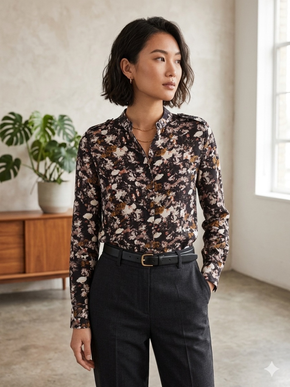 AllSaints Black Floral Long-Sleeve Blouse